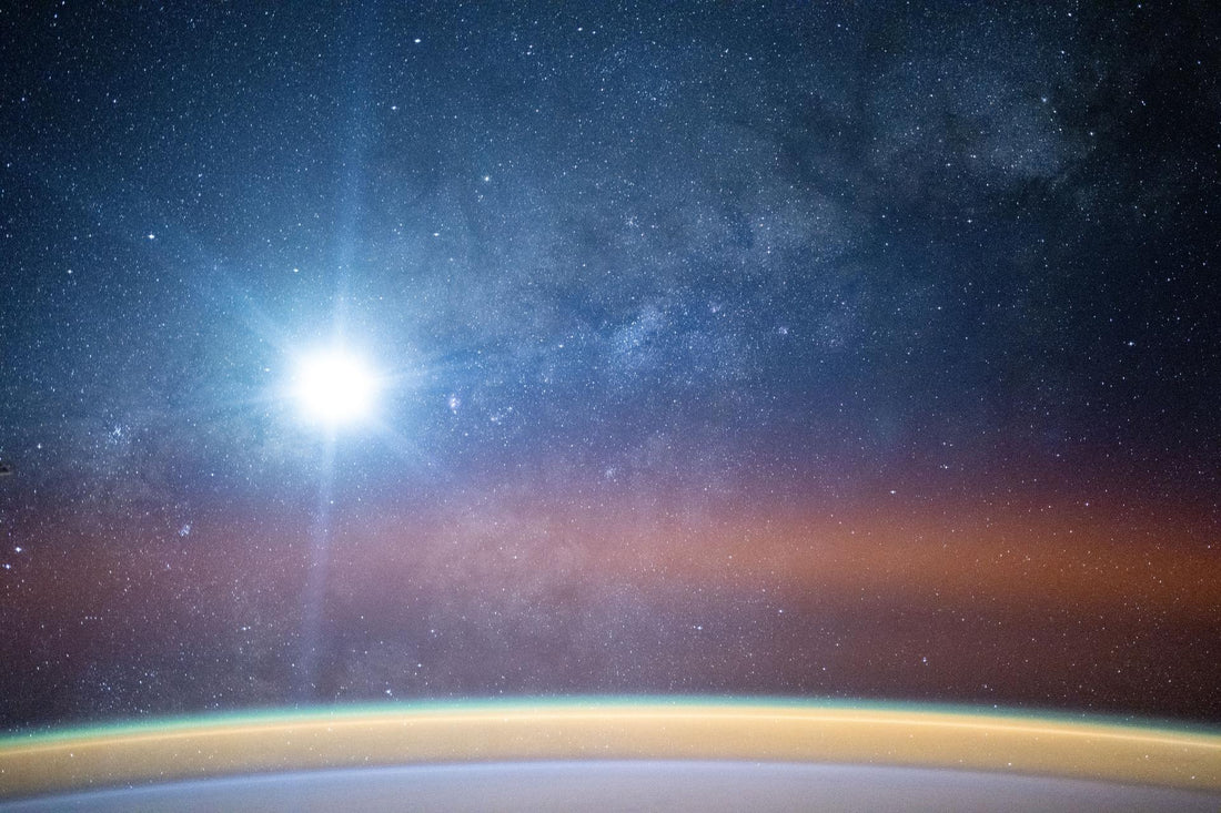Milky Way and airglow over Earth’s horizon photographed from the International Space Station